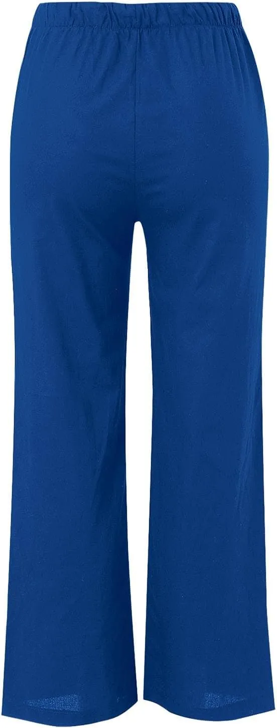 Linen Pants Women Summer Casual Boho Wide Leg Palazzo Pant High Waist Lightweight Flowy Beach Outfits Travel Vacation