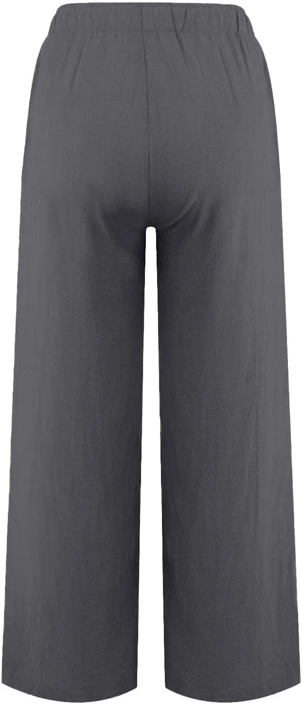 Linen Pants Women Summer High Waisted Pants Wide Leg Lounge Pants Beach Trouser Pants with Pockets
