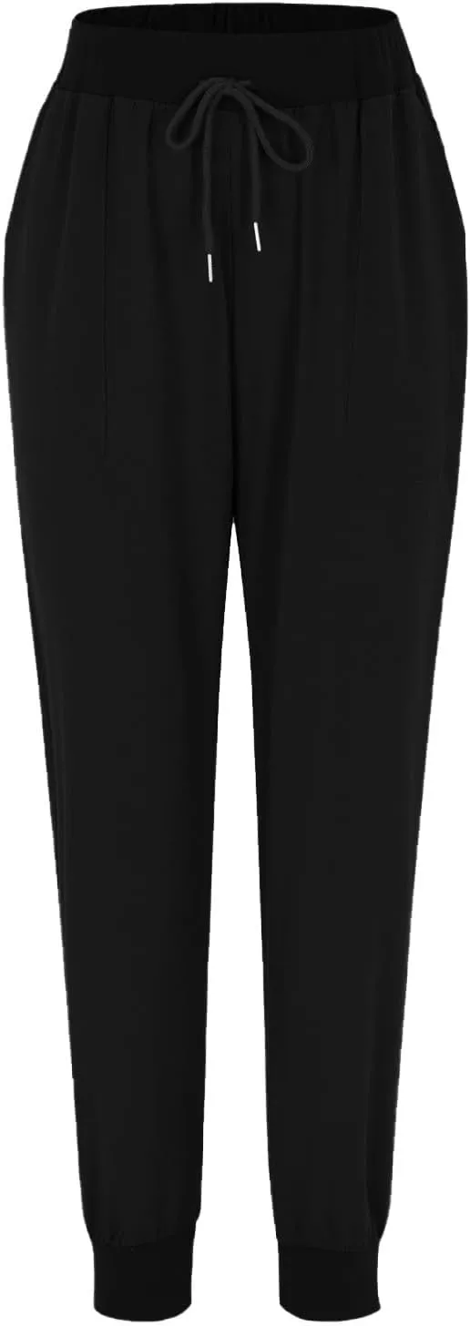 Linen Pants Women Tapered Elastic Waist Pants Straight Leg Drawstring Slim Fit Summer Beach Trousers with Pockets