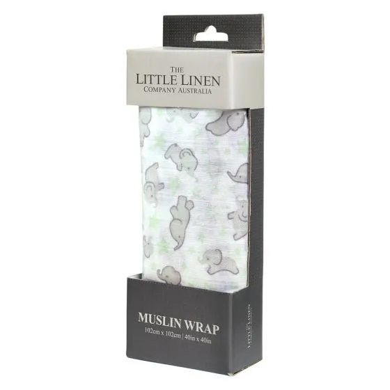 Little Linen Mint Elephant Muslin 1Pk