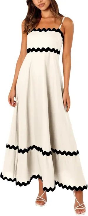 Long Flowy Dresses For Women Spaghetti Strap 2024 Maxi Dresses Summer Boho Sleeveless Striped A Line Beach Sundress