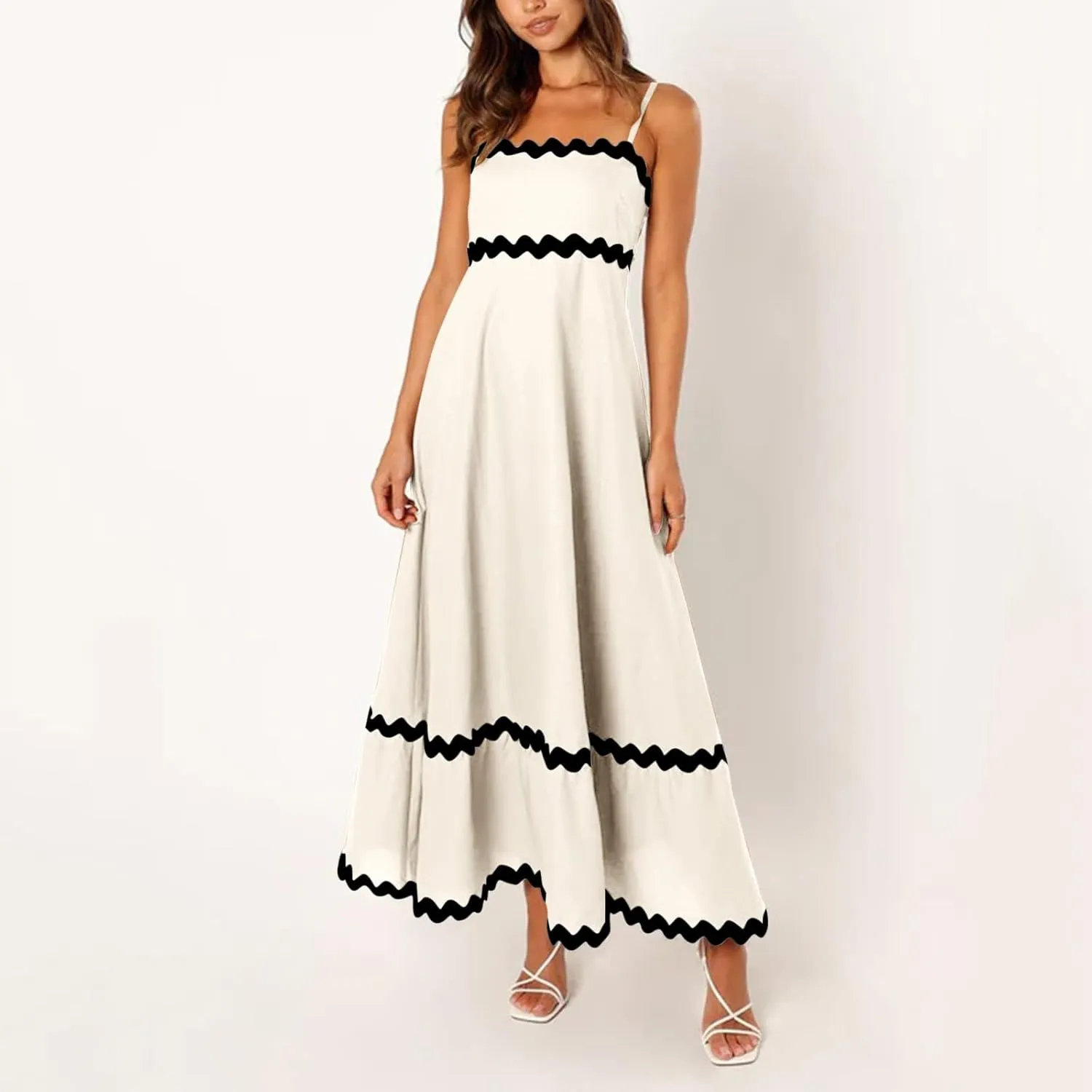 Long Flowy Dresses For Women Spaghetti Strap 2024 Maxi Dresses Summer Boho Sleeveless Striped A Line Beach Sundress
