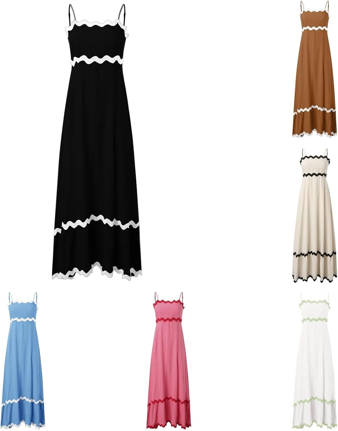 Long Flowy Dresses For Women Spaghetti Strap 2024 Maxi Dresses Summer Boho Sleeveless Striped A Line Beach Sundress