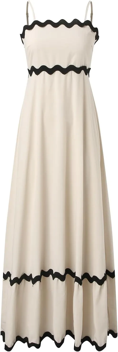 Long Flowy Dresses For Women Spaghetti Strap 2024 Maxi Dresses Summer Boho Sleeveless Striped A Line Beach Sundress