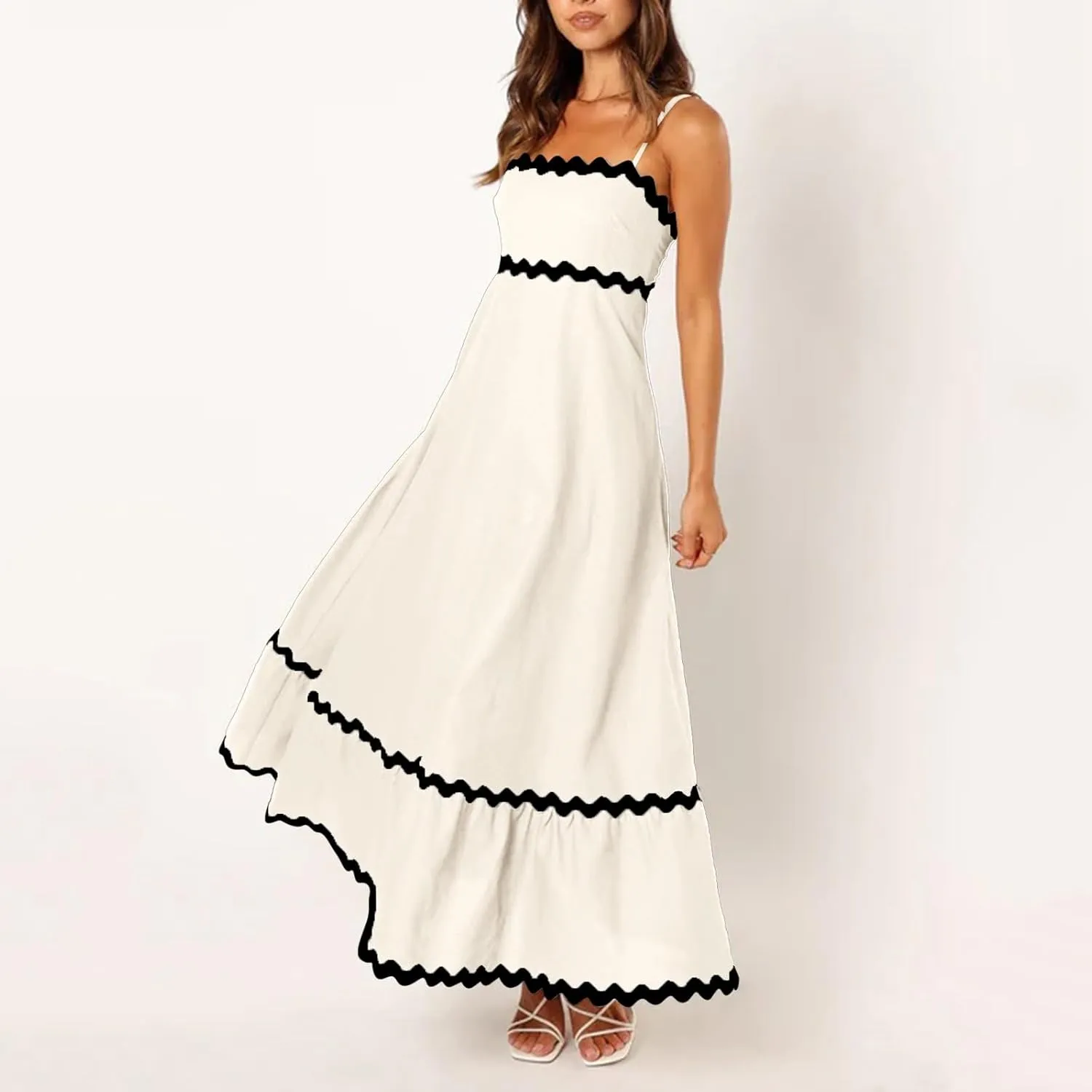 Long Flowy Dresses For Women Spaghetti Strap 2024 Maxi Dresses Summer Boho Sleeveless Striped A Line Beach Sundress