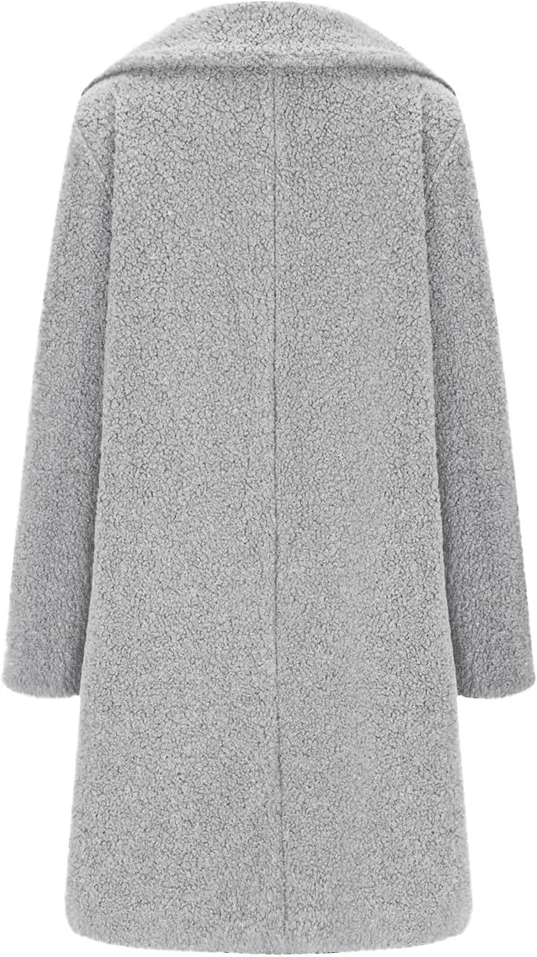 Long Fuzzy Fleece Jackets for Women Fashion Loose Long Teddy Coat Faux Fur Warm Winter Cardigan Outwear Trench Coats