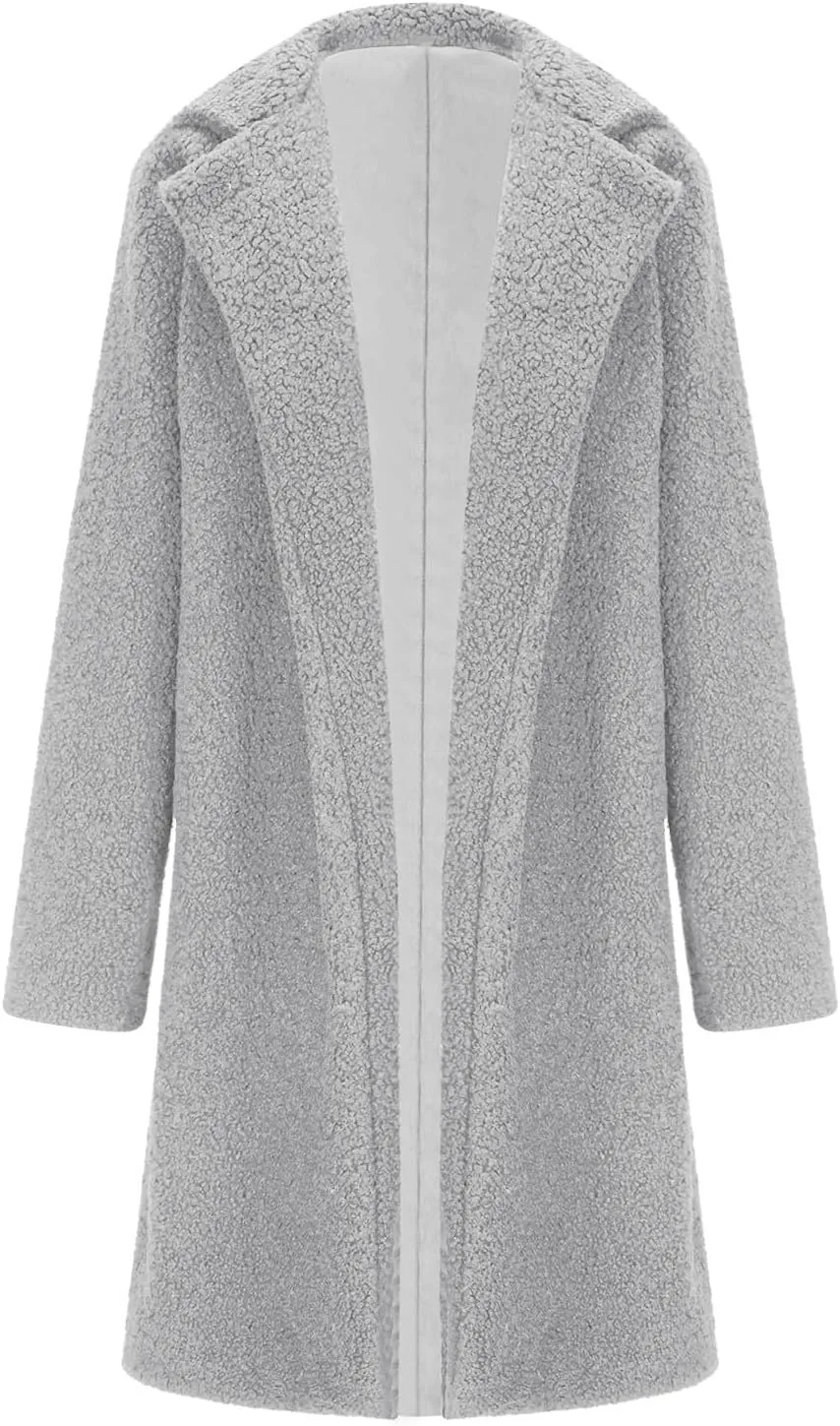 Long Fuzzy Fleece Jackets for Women Fashion Loose Long Teddy Coat Faux Fur Warm Winter Cardigan Outwear Trench Coats
