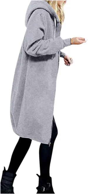 Long Hoodie for Women 2024 Casual Zip Up Drawstring Fleece Sweatshirt Oversized Jackets Coat Lightweight Fall Clothes