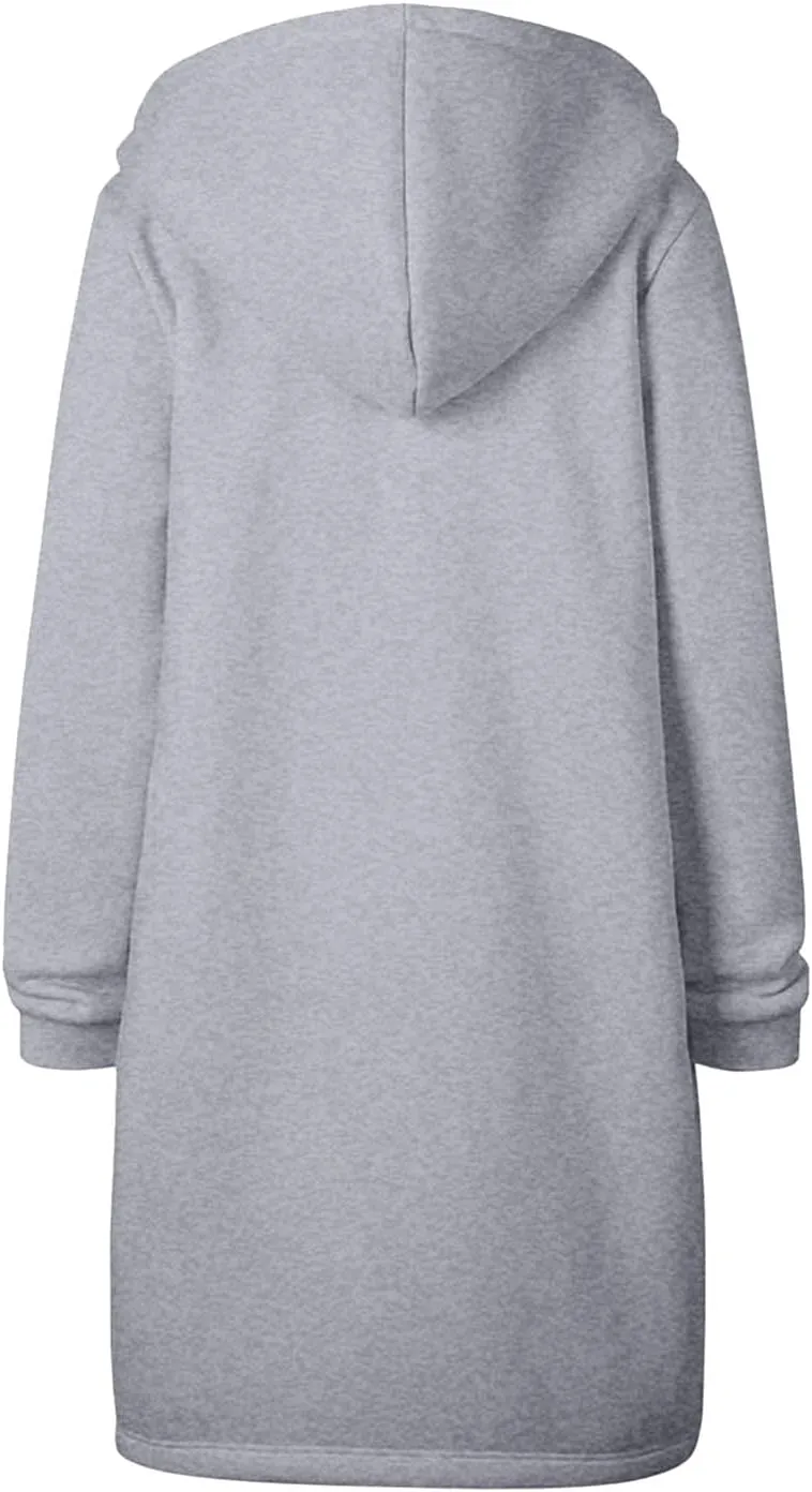 Long Hoodie for Women 2024 Casual Zip Up Drawstring Fleece Sweatshirt Oversized Jackets Coat Lightweight Fall Clothes