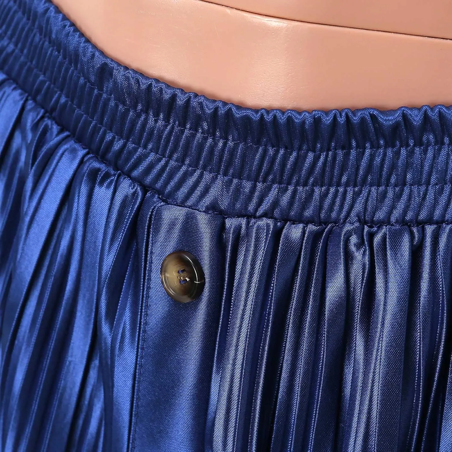 Long Skirts for Women Elastic Waist Party Shiny Accordion Pleated Midi Skirt Button Long Skirts for Women