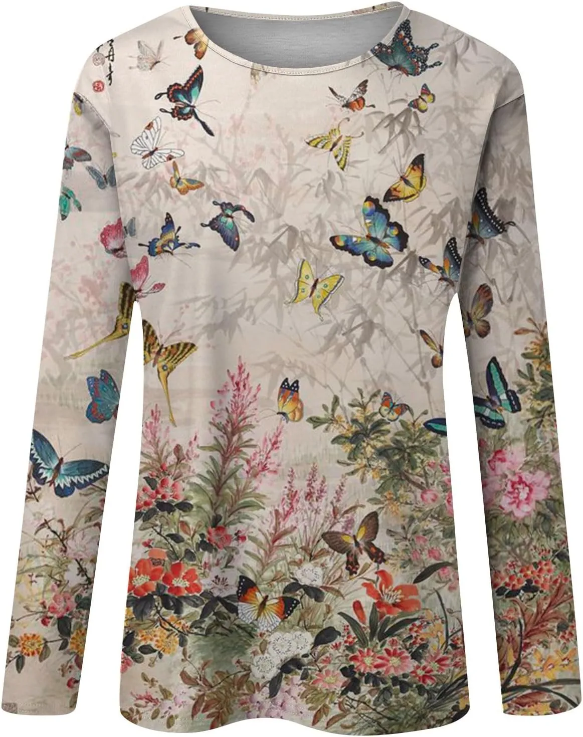 Long Sleeve Shirts for Women - Womens T Shirts Long Sleeve Crew Neck Shirts Basic Tee Sort Comfy Printed Tops Blouse
