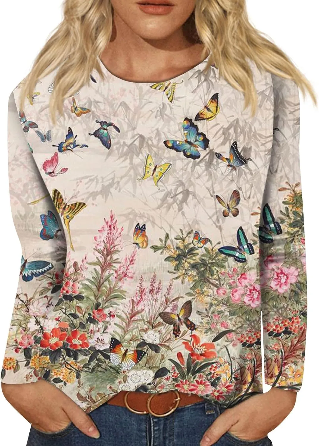 Long Sleeve Shirts for Women - Womens T Shirts Long Sleeve Crew Neck Shirts Basic Tee Sort Comfy Printed Tops Blouse