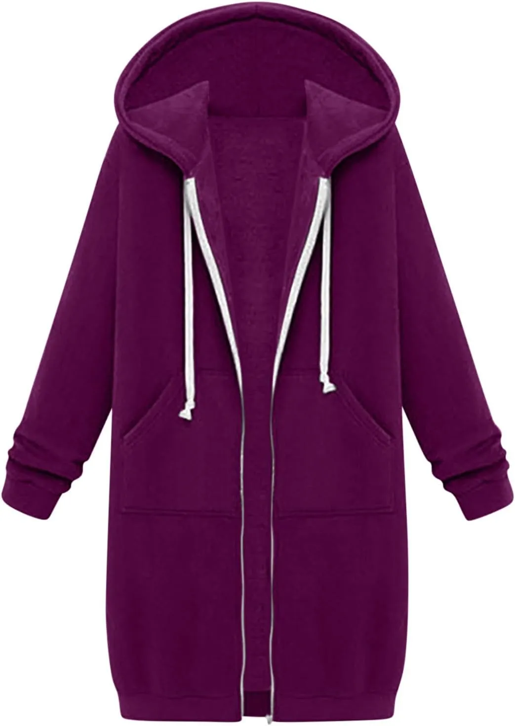 Longline Zip Up Hoodies for Women Casual Fleece Long Sweatshirt Jacket Warm Hooded Coats Winter Fall Outerwear