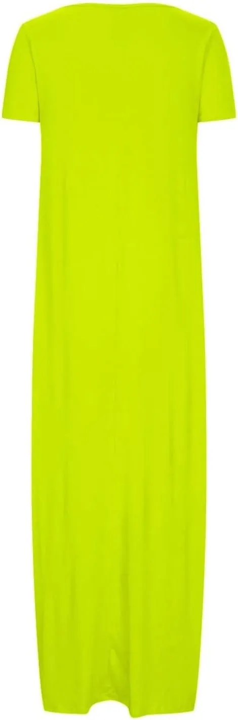 Loose Fit Plus Size Dresses for Curvy Women Short Sleeve Crew Neck Summer Beach Dresses Flowy Maxi Tshirt Sundresses