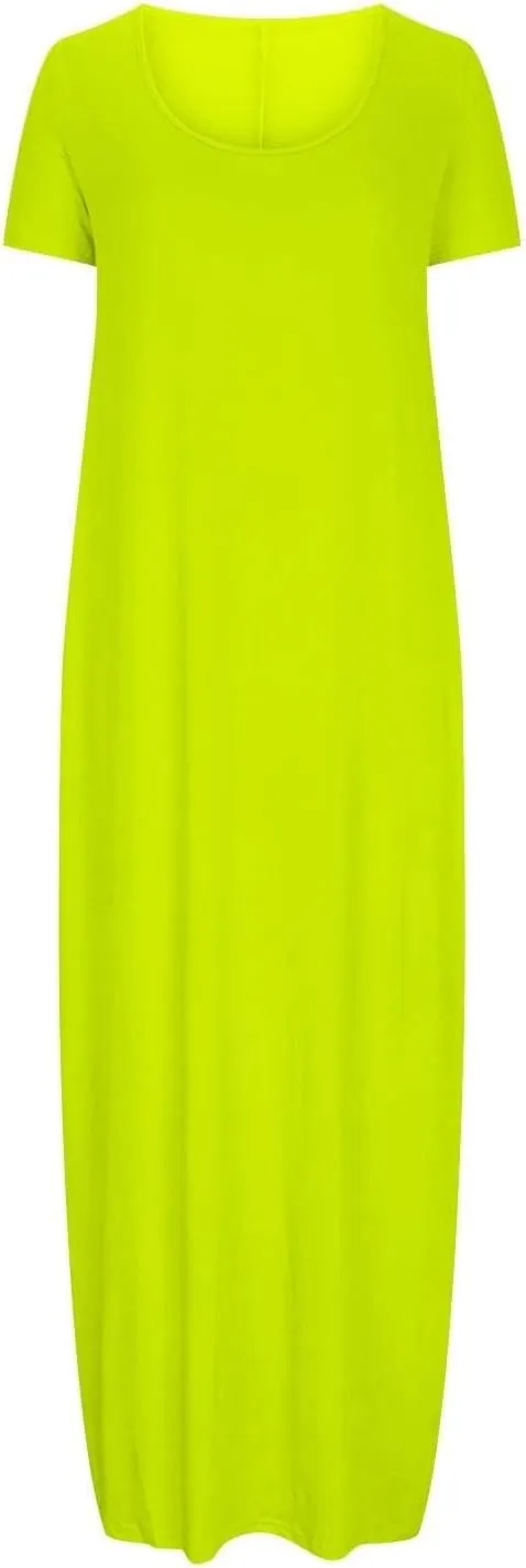 Loose Fit Plus Size Dresses for Curvy Women Short Sleeve Crew Neck Summer Beach Dresses Flowy Maxi Tshirt Sundresses