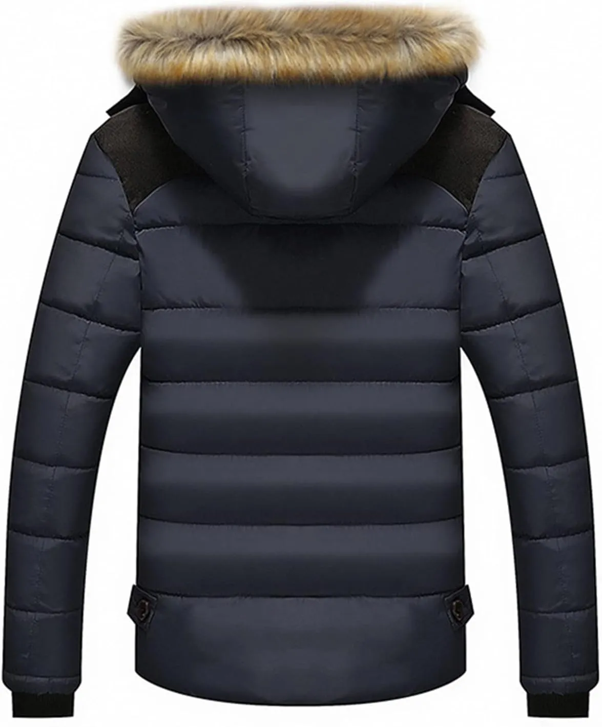 Lu's Chic Men's Faux Fur Hooded Jackets & Coats Winter Warm Quilted Outerwear Thick Full Zip Thermal Ourdoor Parka Jacket