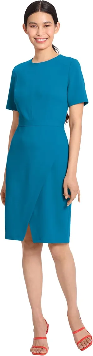 Maggy London Women's Sophisticated Crew Neck Sheath with Overlap Notch Hem Detail Career Workwear Desk to Dinner