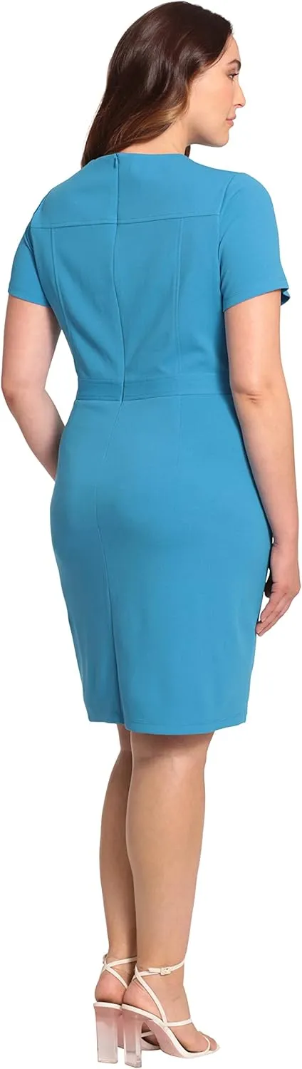 Maggy London Women's Sophisticated Crew Neck Sheath with Overlap Notch Hem Detail Career Workwear Desk to Dinner