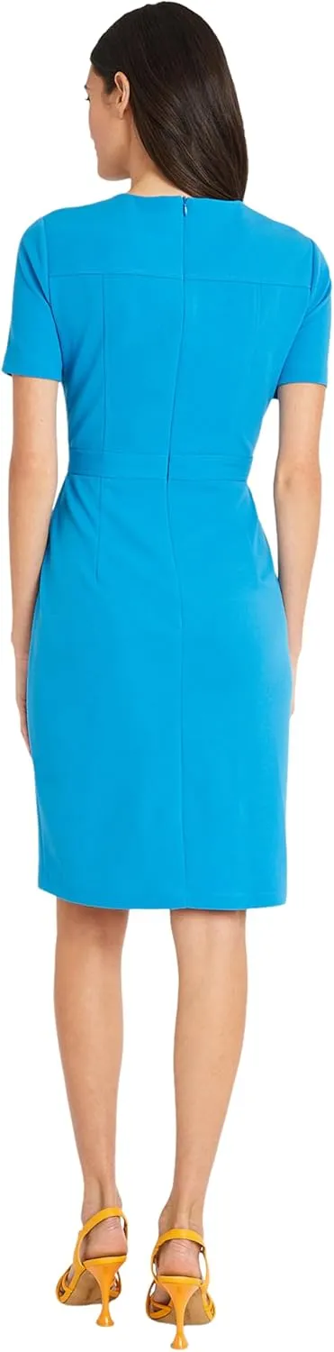 Maggy London Women's Sophisticated Crew Neck Sheath with Overlap Notch Hem Detail Career Workwear Desk to Dinner