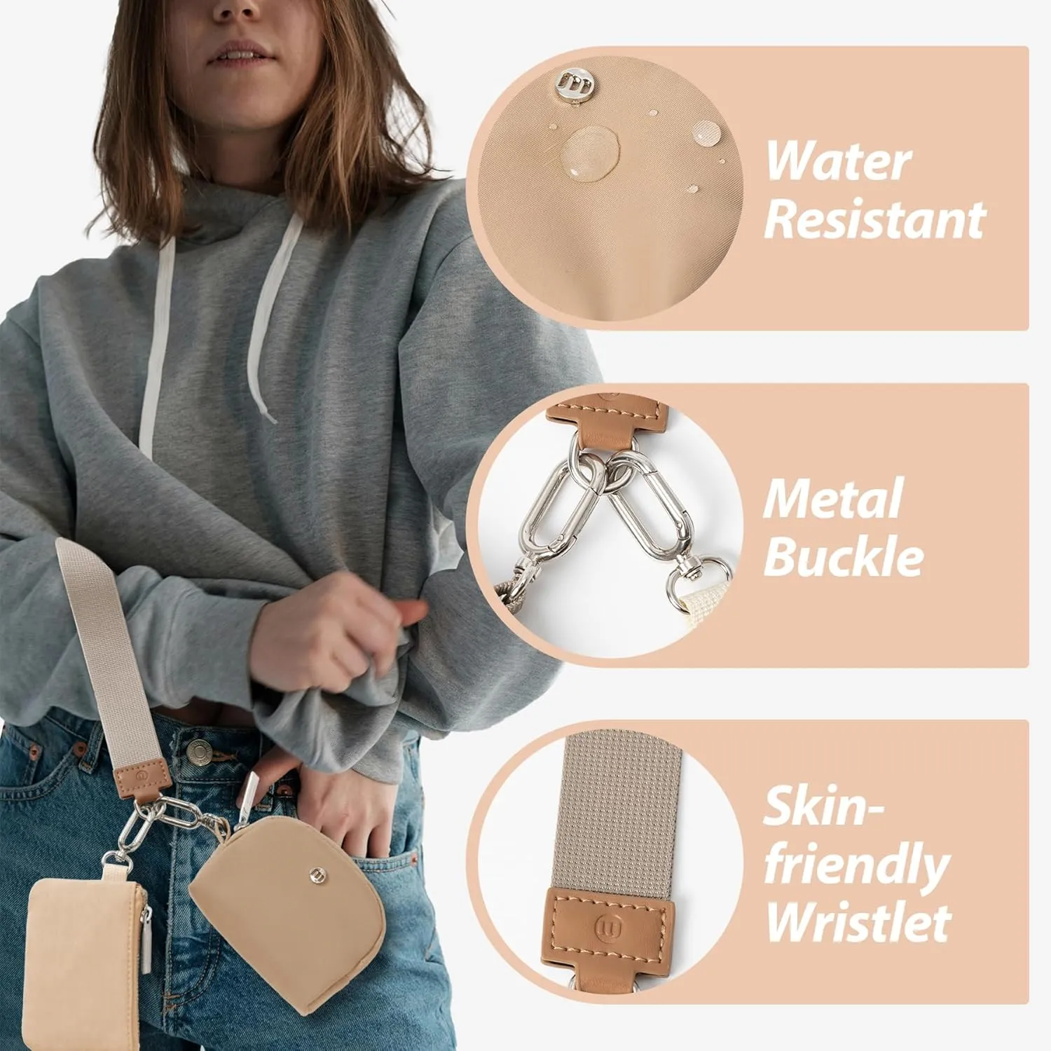 MAMONA Keychain Wallet - Mini Zip Around Wristlet Wallets with Detachable Dual Pouch - Ideal Portable Coin Purse for Women and Men