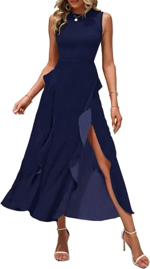 Maxi Dresses for Women 2025 Sleeveless Floral Split Midi Dresses Summer Boho Beach Vacation Sundress Flowy Long Dress