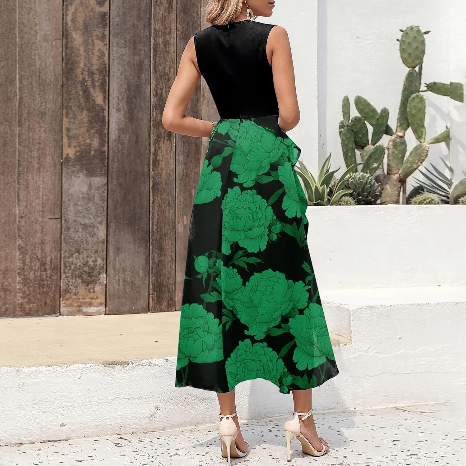 Maxi Dresses for Women 2025 Sleeveless Floral Split Midi Dresses Summer Boho Beach Vacation Sundress Flowy Long Dress