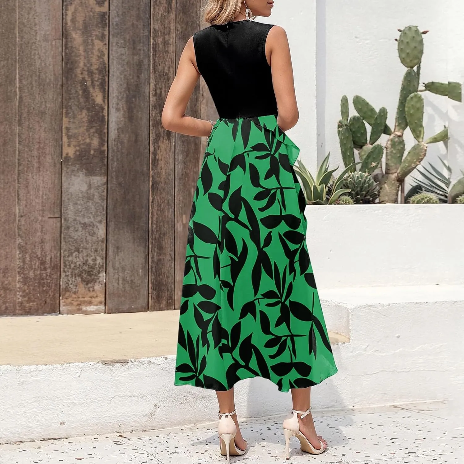 Maxi Dresses for Women 2025 Sleeveless Floral Split Midi Dresses Summer Boho Beach Vacation Sundress Flowy Long Dress