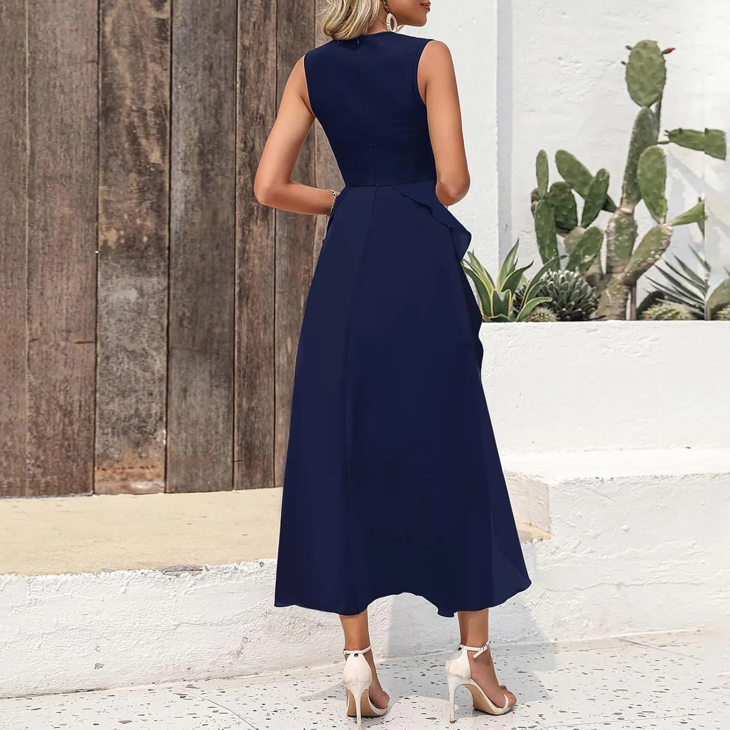 Maxi Dresses for Women 2025 Sleeveless Floral Split Midi Dresses Summer Boho Beach Vacation Sundress Flowy Long Dress