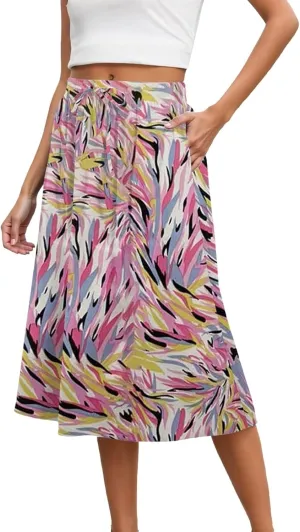 Maxi Skirts for Women 2025 Summer Vacation Comfy Drawstring Waist Pleated A-Line Beach Bohemian Casual Midi Skirts