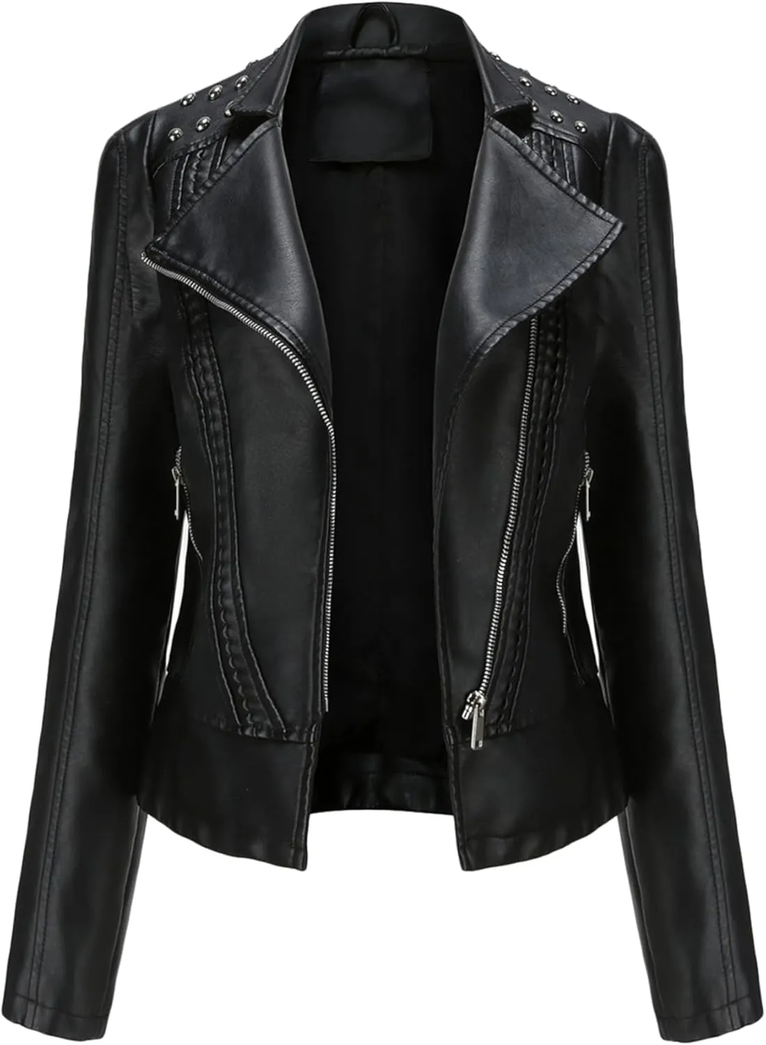 MAYRAIN Womens Oversized Fall Jackets Faux Leather Fashion Coats Winter Motorcycle Collared Jackets
