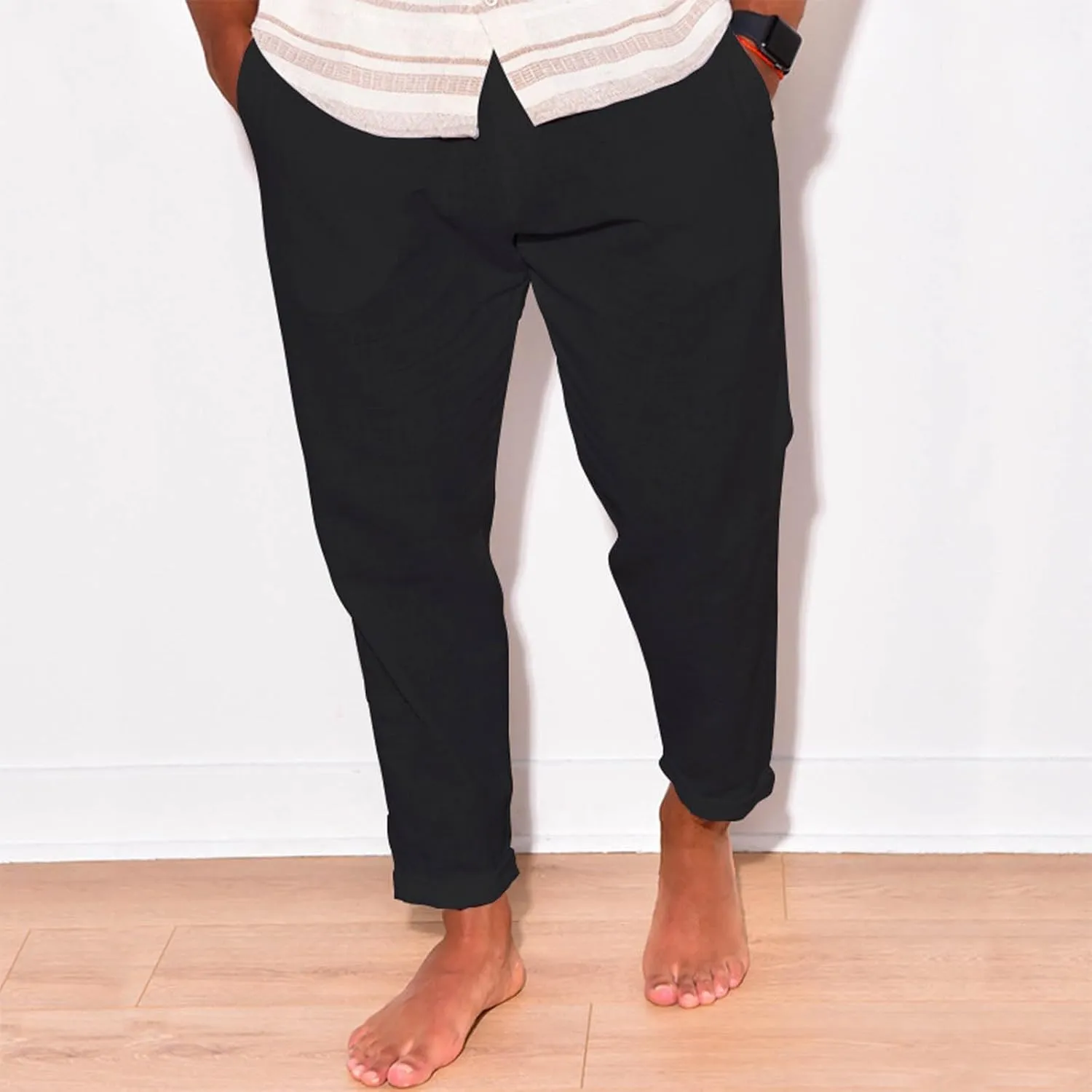 Men's Baggy Cotton Linen Pants Casual Lightweight Summer Beach Trousers with Pockets Dress