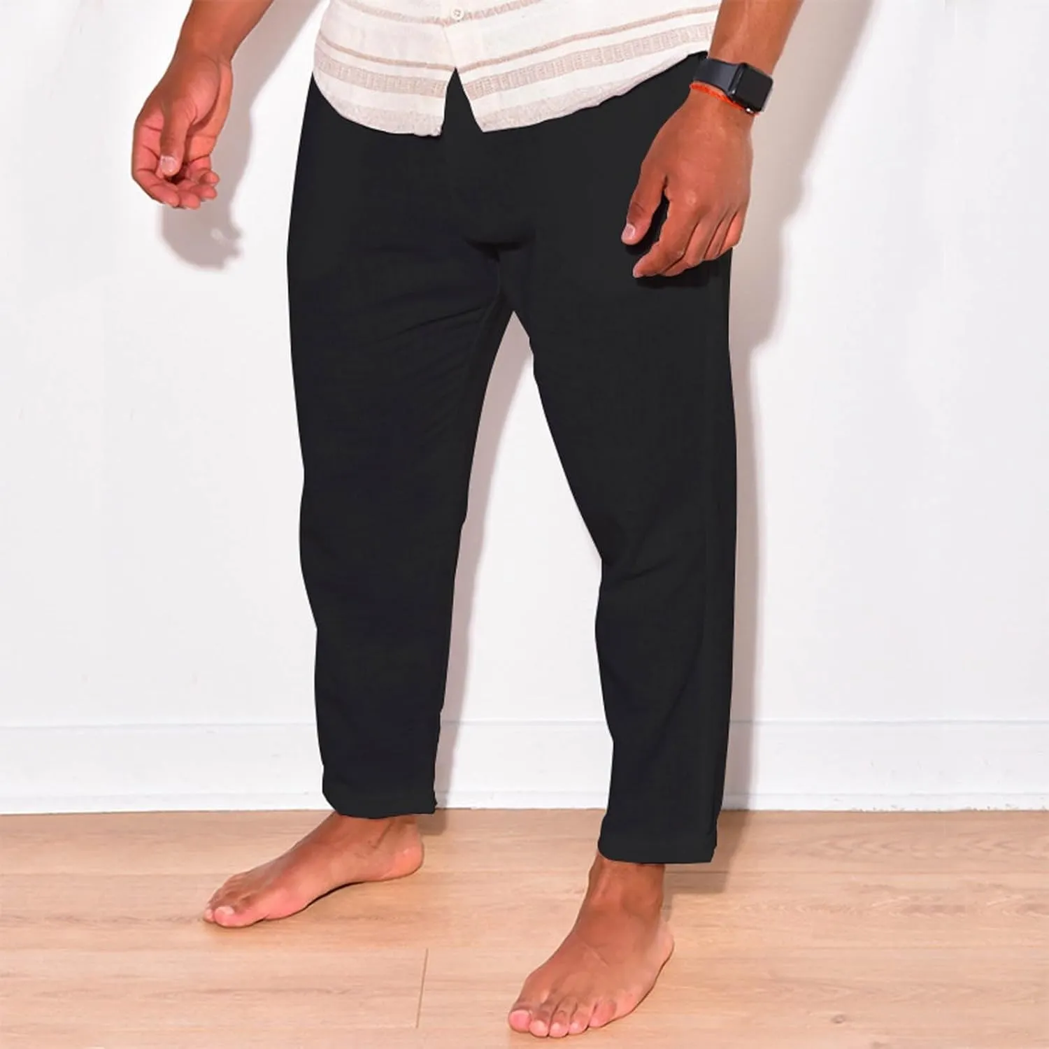 Men's Baggy Cotton Linen Pants Casual Lightweight Summer Beach Trousers with Pockets Dress