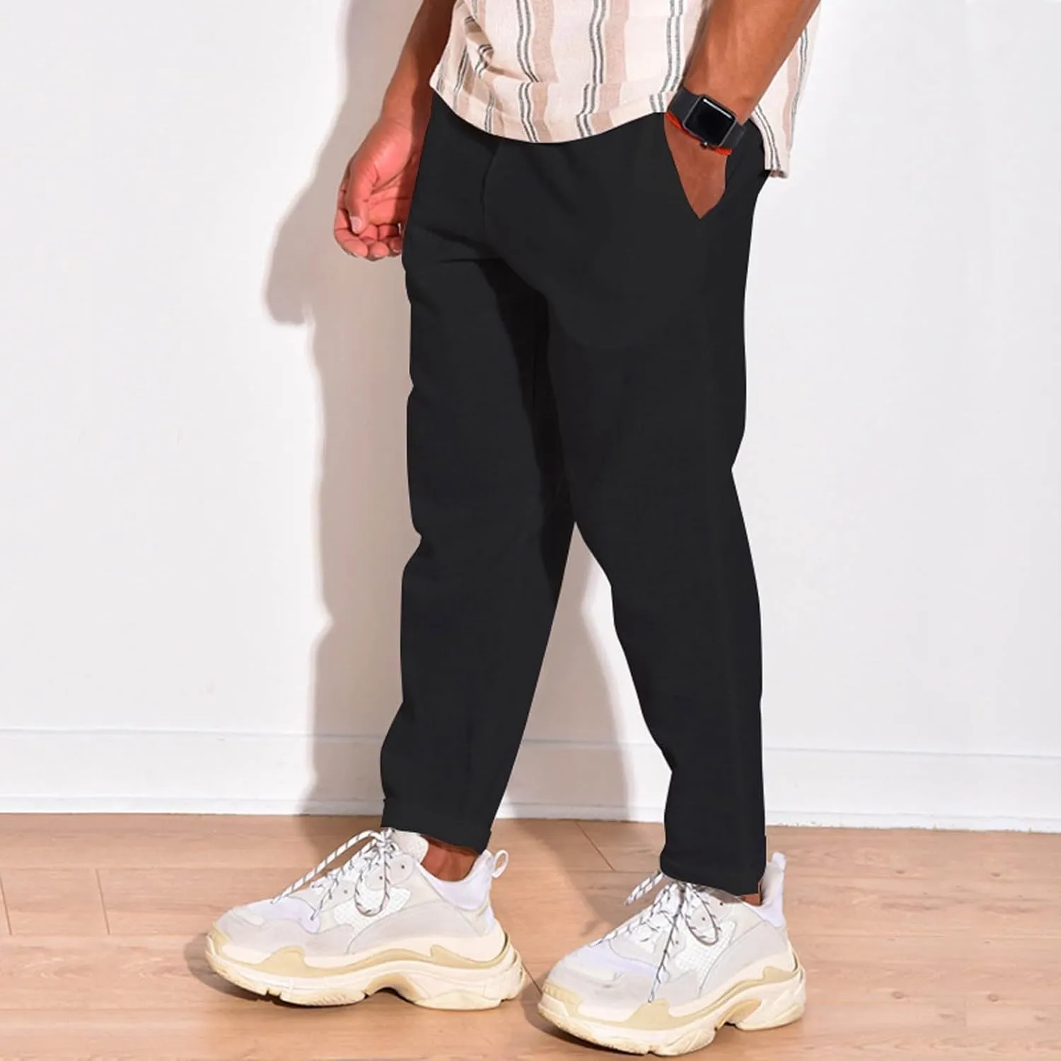 Men's Baggy Cotton Linen Pants Casual Lightweight Summer Beach Trousers with Pockets Dress