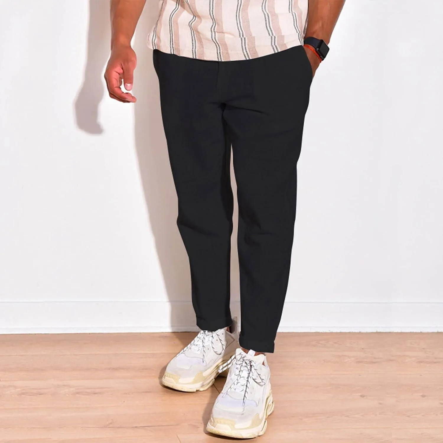 Men's Baggy Cotton Linen Pants Casual Lightweight Summer Beach Trousers with Pockets Dress