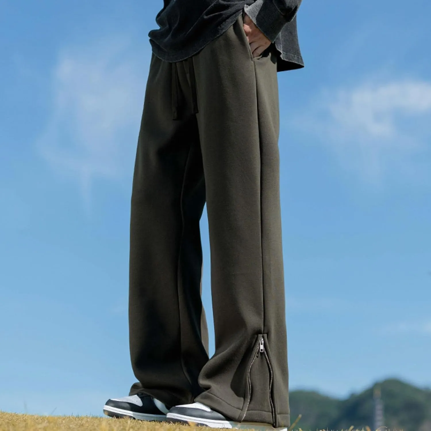 Mens Casual Pants Cargo Drawstring Elastic Waist Pants Linen Summer Beach Pants Open Bottom Casual Pants