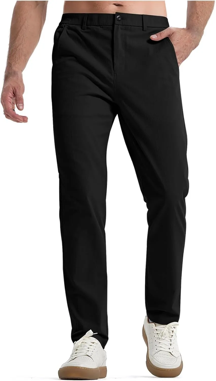 Mens Chinos Pants Slim Fit Stretch Golf Pants Casual Pants Lightweight Crinkle Lounge Pants Work Dress Pants with Pocket
