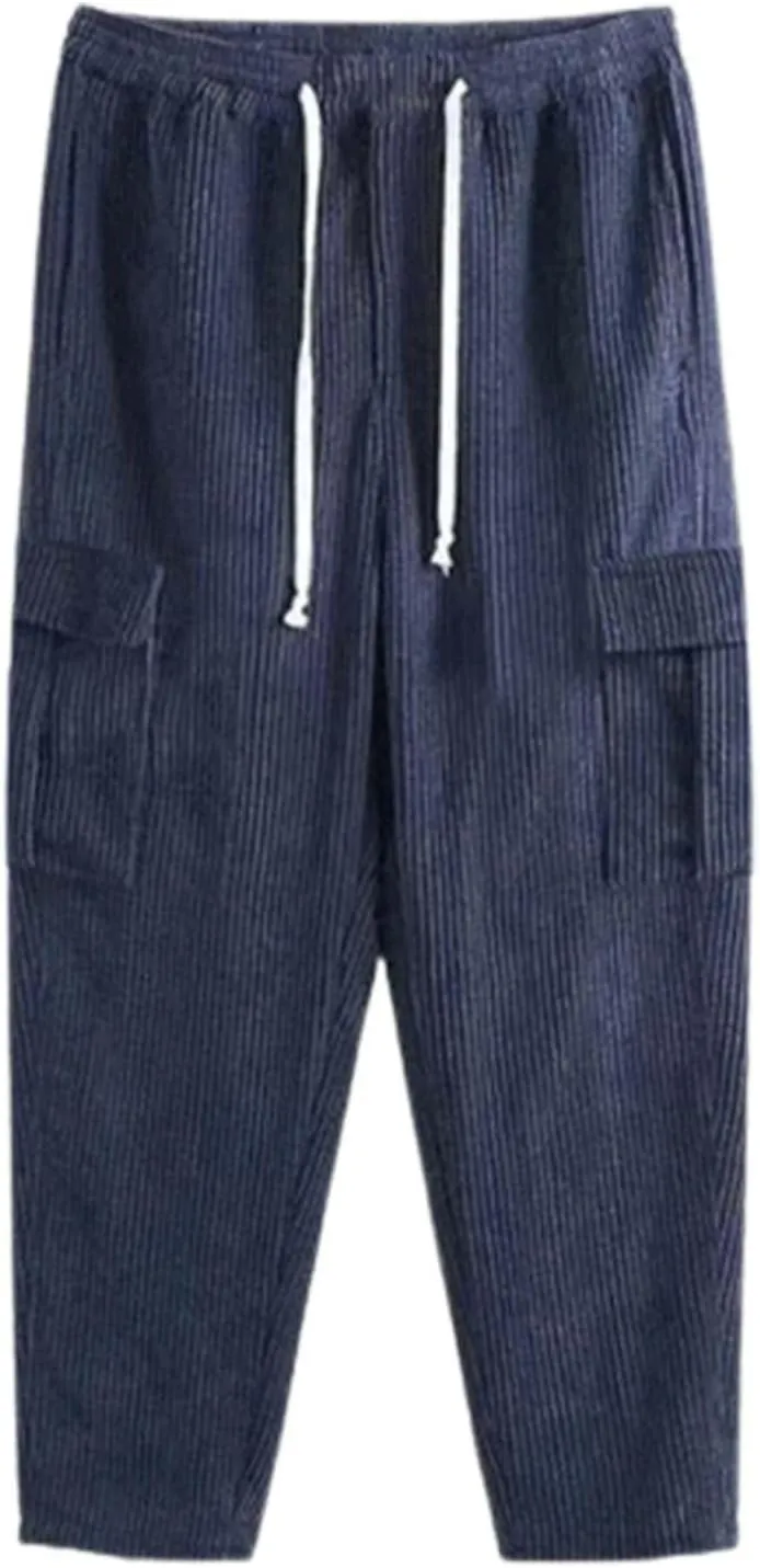 Mens Corduroy Joggers Pants Drawstring Elastic Waist Baggy Tapered Sweatpants Casual Pants Hip hop Streetwear Pant