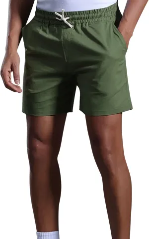 Mens Cotton Linen Classic 7 Inch Shorts with Pockets Elastic Waist Drawstring Athletic Fit Lightweight Running Short for Men