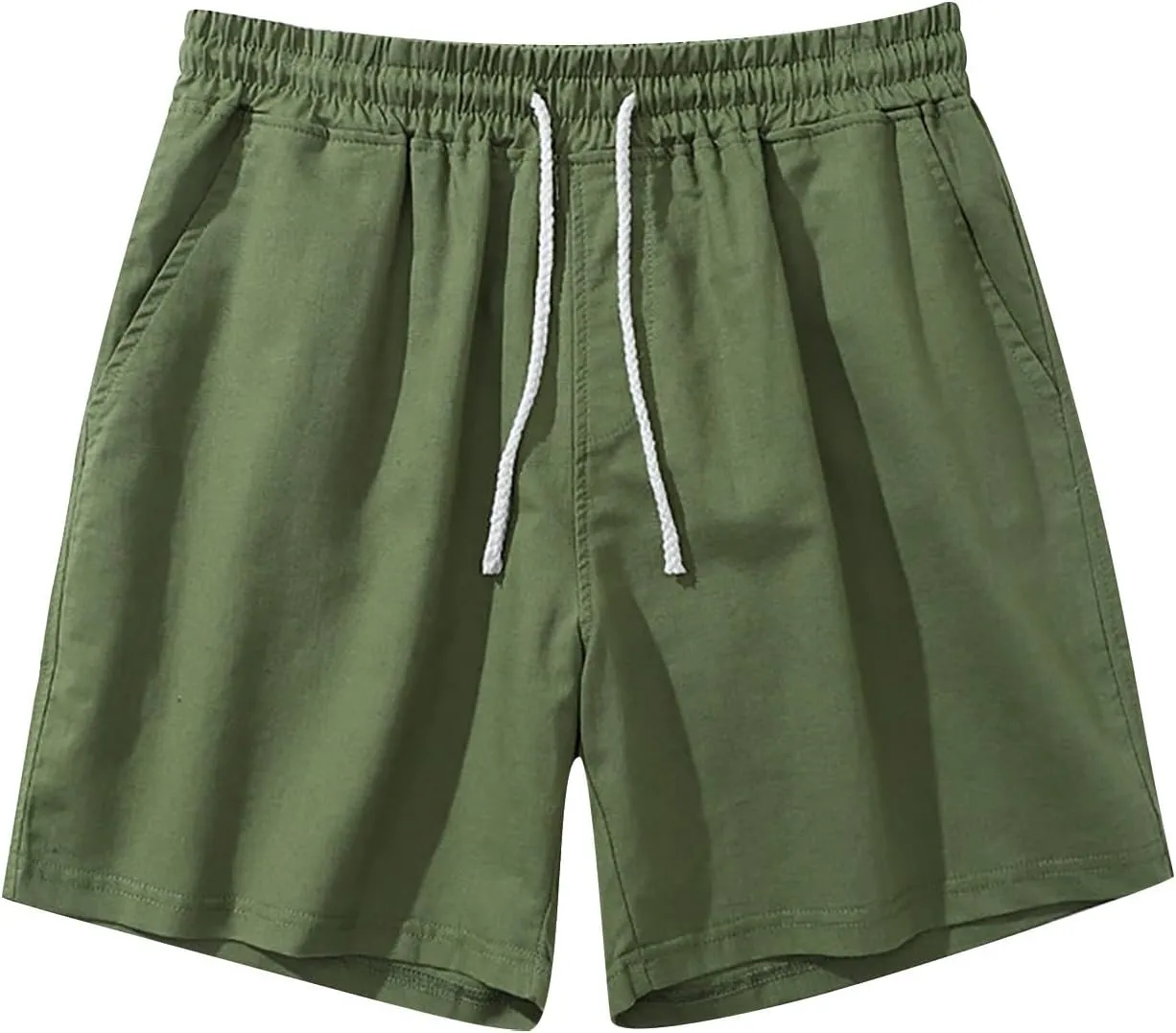 Mens Cotton Linen Classic 7 Inch Shorts with Pockets Elastic Waist Drawstring Athletic Fit Lightweight Running Short for Men