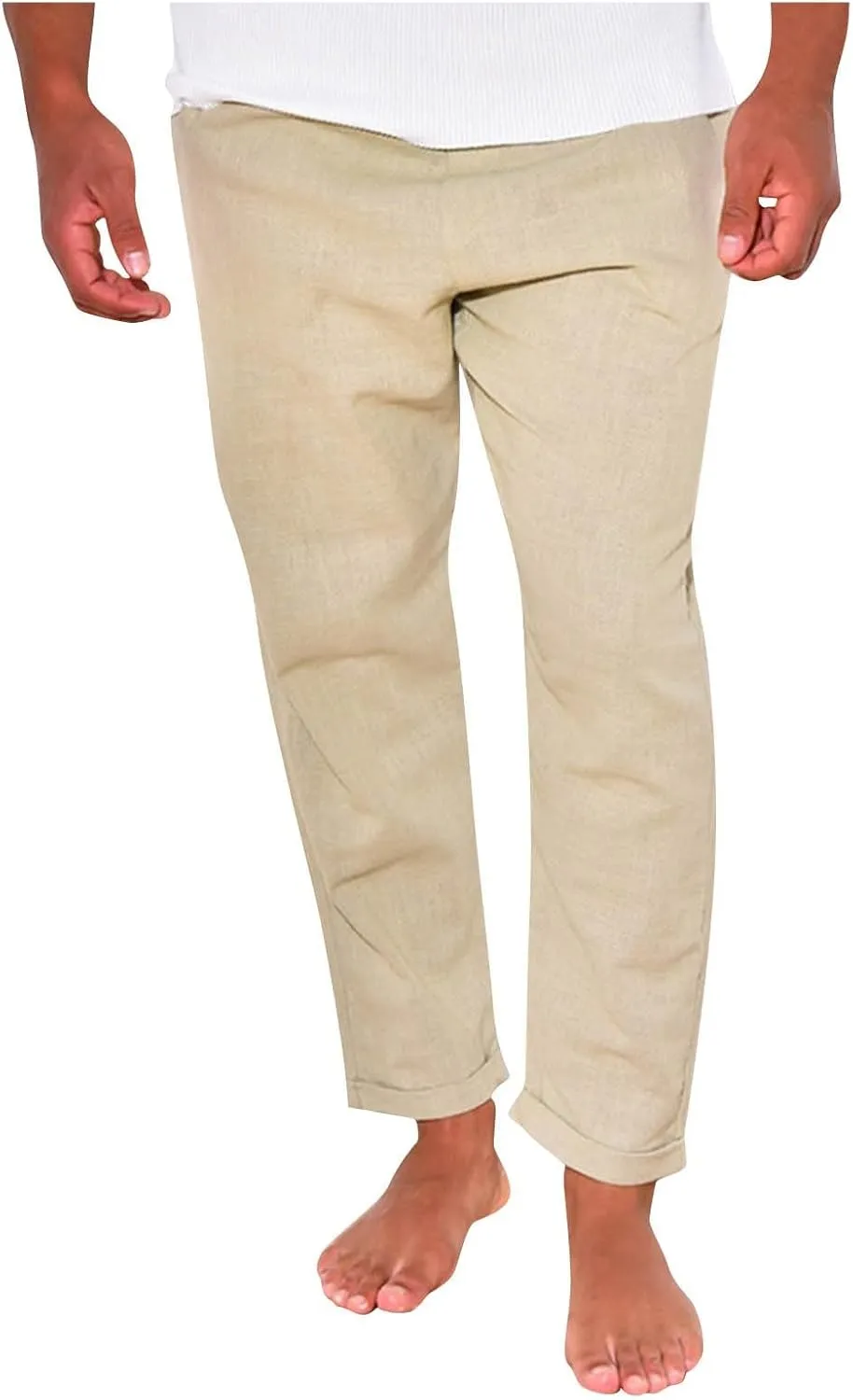 Men's Cotton Linen Pant Loose Straight Beach Yoga Pants for Men Casual Trousers Breathable Casual Dress Pants