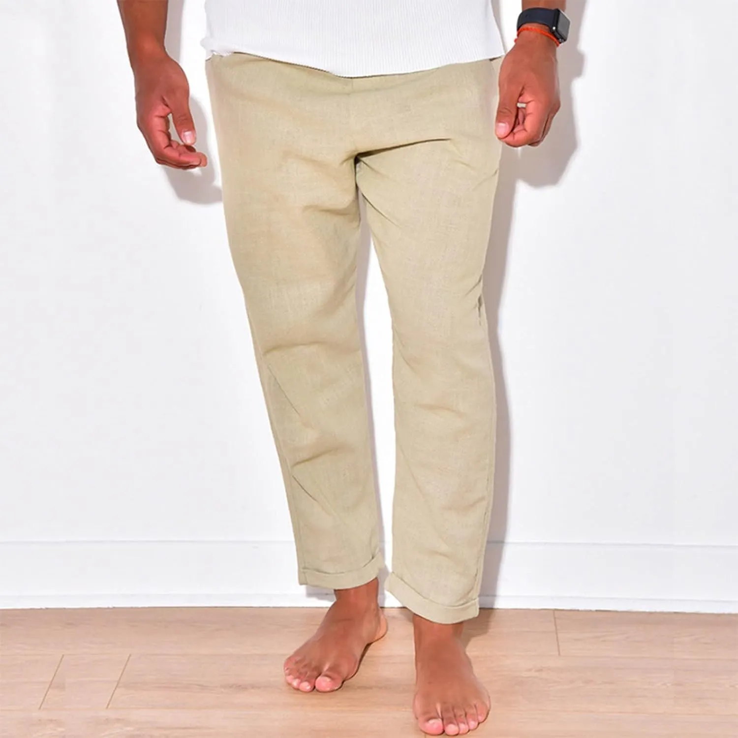 Men's Cotton Linen Pant Loose Straight Beach Yoga Pants for Men Casual Trousers Breathable Casual Dress Pants