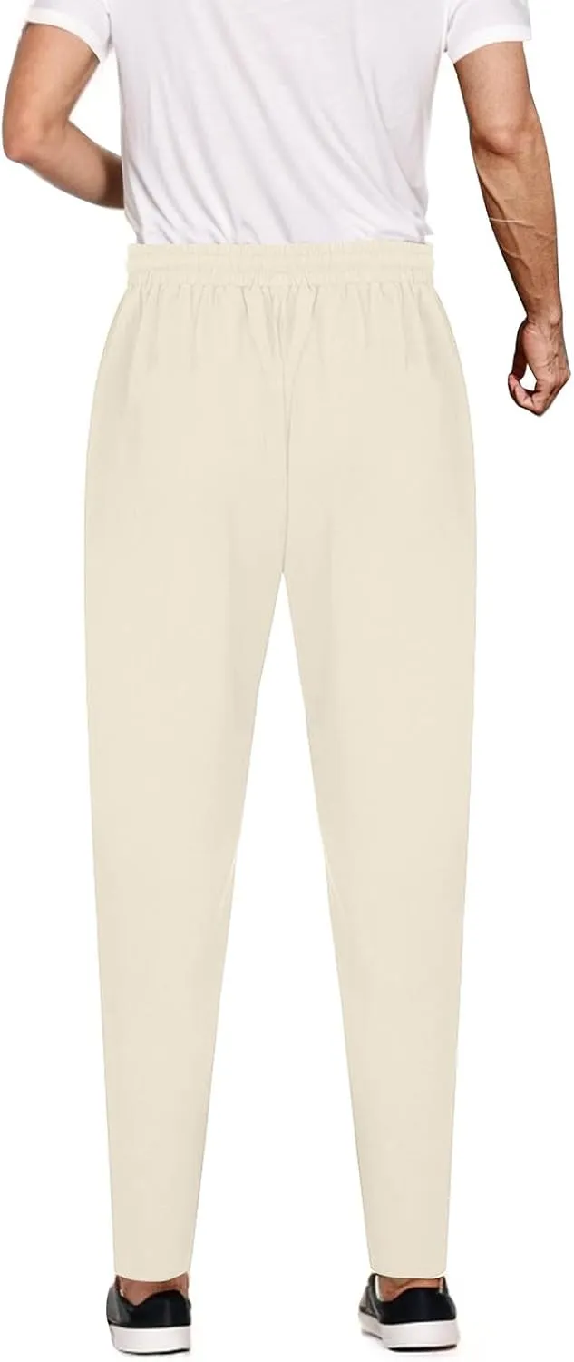 Men's Cotton Linen Pant Loose Straight Beach Yoga Pants for Men Casual Trousers Breathable Casual Dress Pants