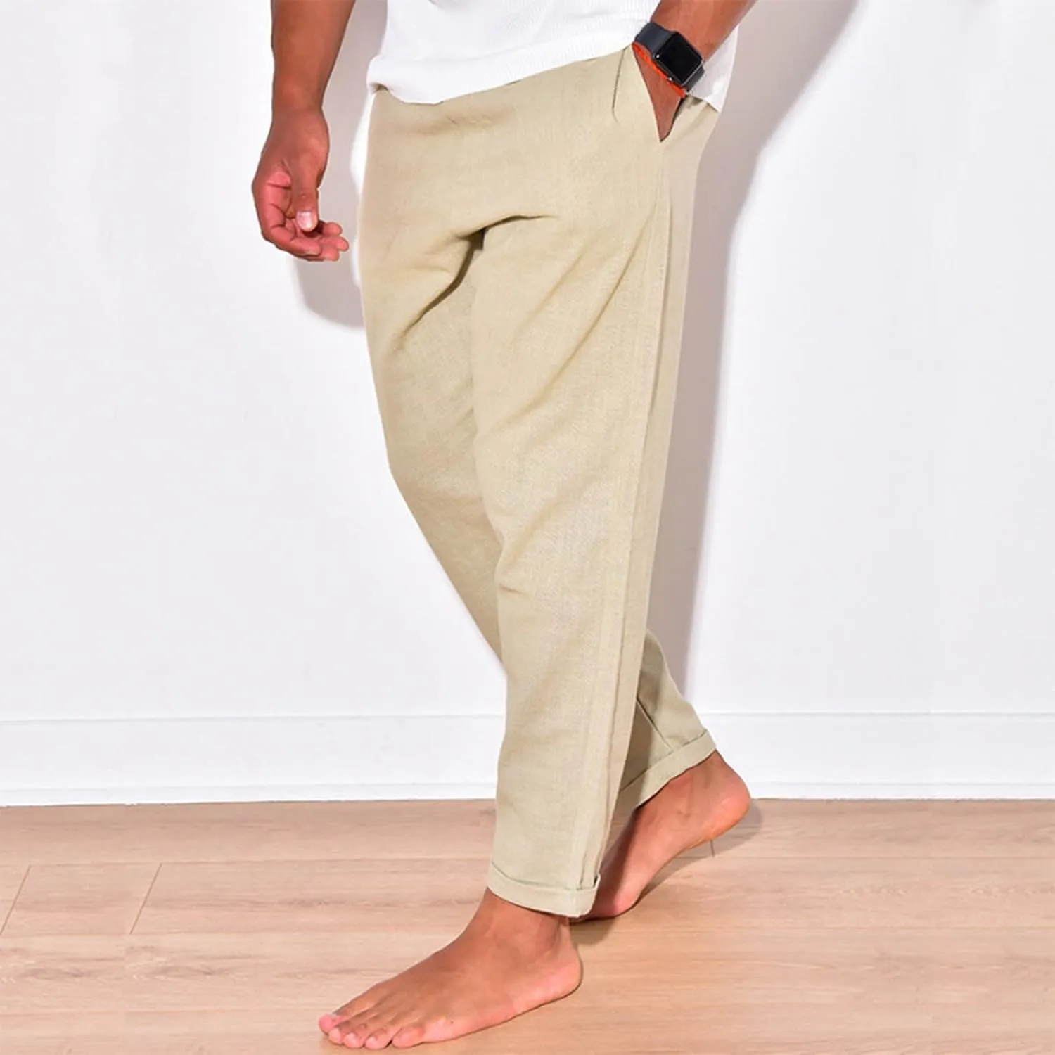 Men's Cotton Linen Pant Loose Straight Beach Yoga Pants for Men Casual Trousers Breathable Casual Dress Pants