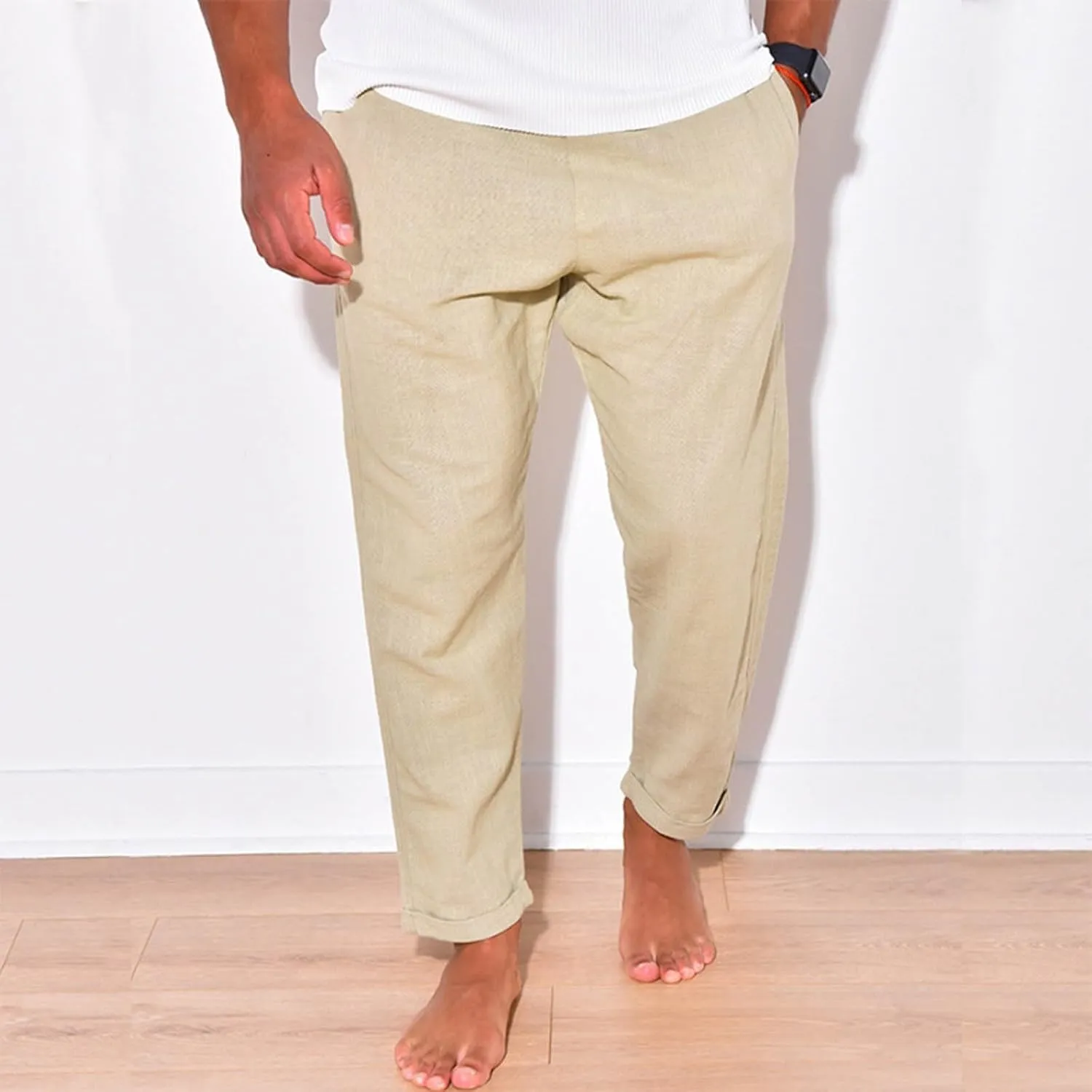 Men's Cotton Linen Pant Loose Straight Beach Yoga Pants for Men Casual Trousers Breathable Casual Dress Pants