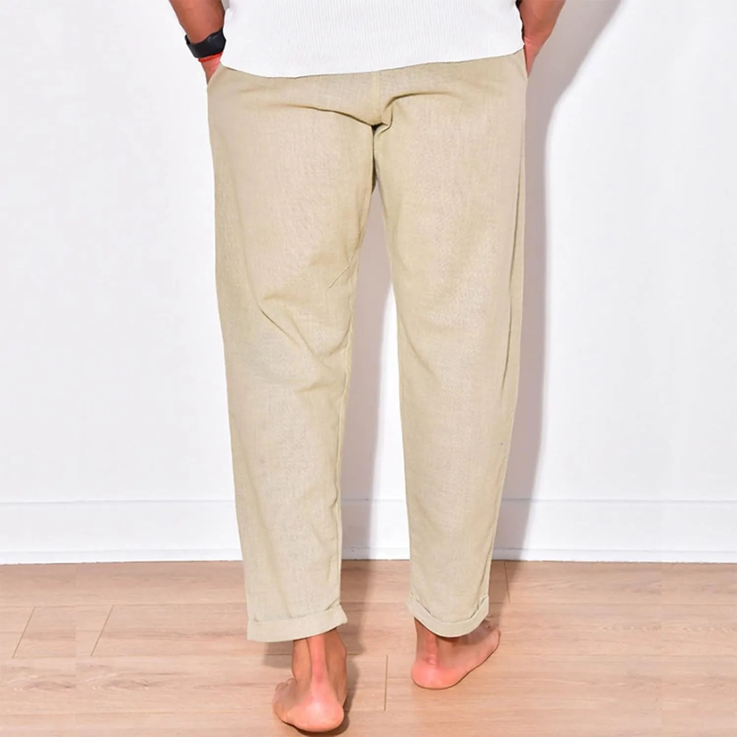 Men's Cotton Linen Pant Loose Straight Beach Yoga Pants for Men Casual Trousers Breathable Casual Dress Pants