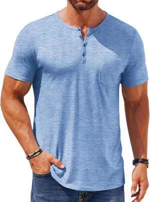Mens Henley Shirts Short Sleeve Plus Size Button Down Shirts Slim Fit Plain T Shirts Basic Sports T-Shirts Work Tops