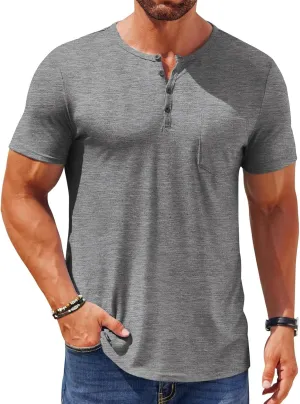 Mens Henley Shirts Short Sleeve Plus Size Button Down Shirts Slim Fit Plain T Shirts Basic Sports T-Shirts Work Tops