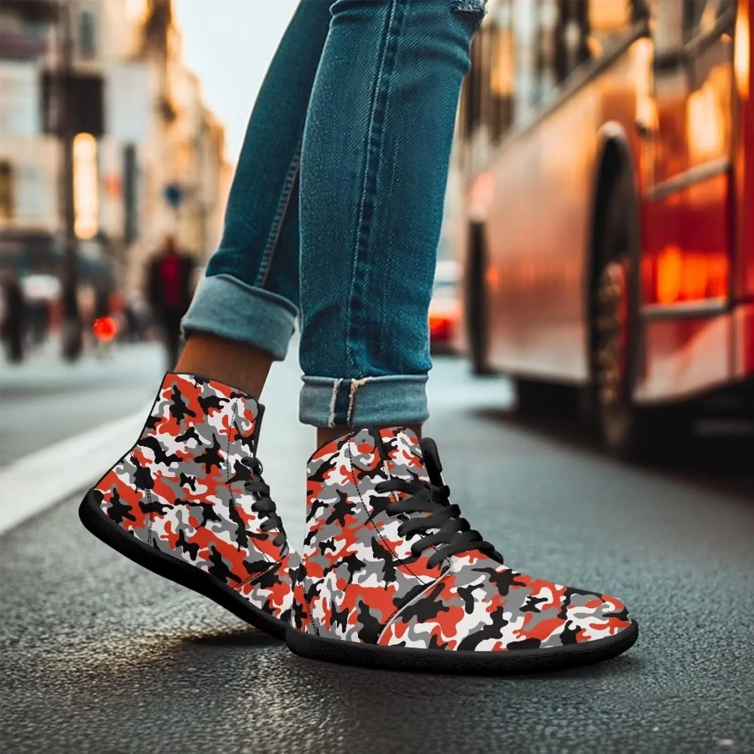 Men's High Top Camo Design Barefoot Travel Shoes, Zero-Drop, Non-Slip and Rubber Sole