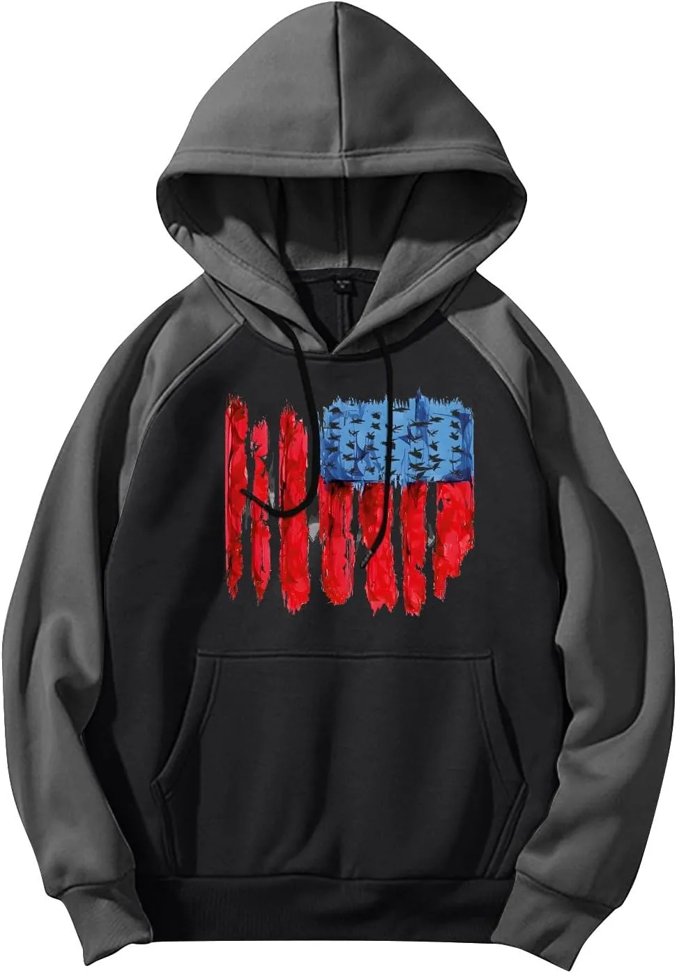 Mens Hoodies Pullover For Fashion Flag Print Sport Drawstring Causal With Pockets Long Sleeve Sweatshirts