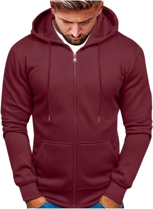 Mens Hoodies,Men's Slim Fit Long Sleeve Lightweight Zip-up Solid Hoodie with Kanga Pocket Hooded Sweatshirts Sweaters